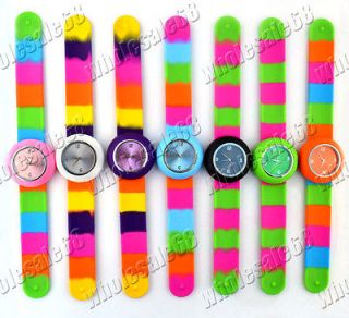 New jewelry Wholesale lots 3ps charm rubber alloy slap watch bangle 