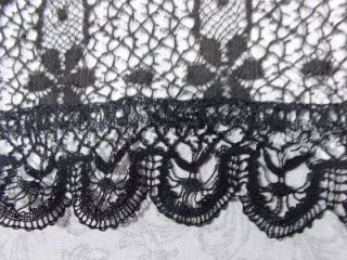 Incredible 9 ft Long Vintage Victorian Black Lace Scarf Wrap 14w x 