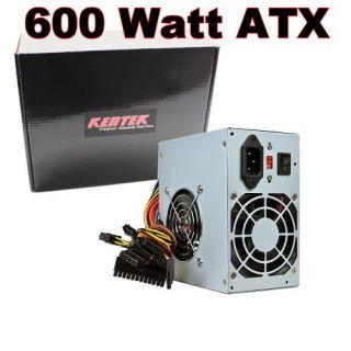 Kentek 600W Watt ATX Computer Power Supply 2 Fan SATA PCI E Intel AMD 