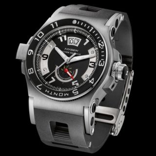 Hysek Abyss 44mm Power Reserve Mens Stainless Steel Case Date Watch 
