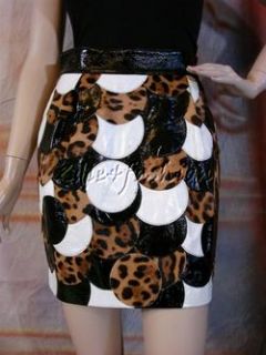 3550 New Dolce Gabbana Brown Black White Leather Pony Hair Fur Skirt 