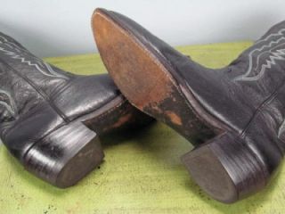 Abilene Black Leather Cowboy Boots w Blue Embroidered Shaft Mens Sz 9 