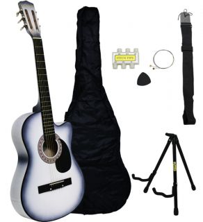   Crescent Beginners WHITE Cutaway Acoustic Guitar+STAND+Accessory Pack