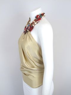 Reem Acra Gold Top Halter w Pearls Chain Sz 8 at Socialite Auctions 37 