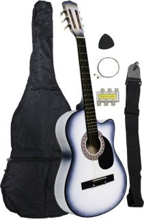 New Beginners White Cutaway Acoustic Guitar Gigbag Strap Tuner Lesson 