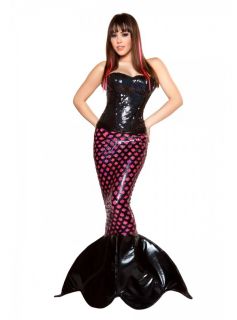 Sexy Roma Sea Siren Black Pink Mermaid Costume Corset Skirt Tail Fin 