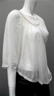 Addison Asymmetric Ladies Womens s Blouse Top White Solid Angel Sleeve 