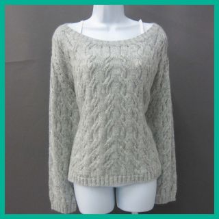 Adrienne Vittadini Womens Cable Knit Sweater Silver Large NWOT Rtl 398 