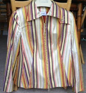 AKRIS Punto 100 Silk Zip Jacket Blazer Size 10 Bold Stripes  