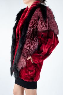 Adrienne Landau Dyed Red Mink Fur Jacket Dyed Red Trim