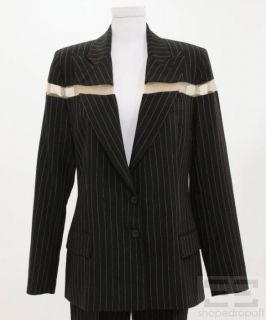 Alexander McQueen Black Beige Pinstripe Mesh Panel Jacket Pants Suit 