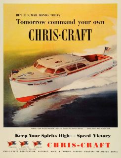 1944 Ad Chris Craft Algonac De Luxe Enclosed Cruiser Yacht Watercraft 