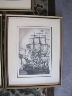 1975 NAUTICAL 4 Alan J. Gaines Ship Scenes ETCHINGS Framed (4 