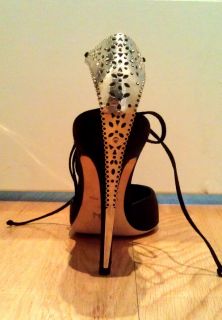 Alexandra Neel Black Satin Stiletto Heel with Silver Detail Size 37 