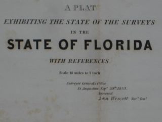 Original 1853 Survey Map Florida Everglades Indian Towns Forts Trails 