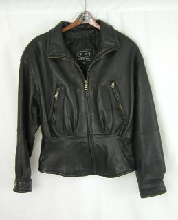 TANNERY WEST womens MED black soft leather LINED motorcycle jacket 