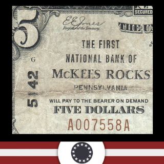 1929 $5 Mckees Rocks PA National Bank Note