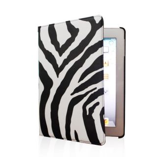 The New iPad 3 iPad 2 Zebra Blac 360 Rotate Magnetic PU Leather Case 