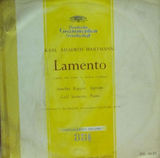 Karl Amadeus Hartmann 10 Vinyl Lamento Deutsche Grammophon DG 16135 VG 