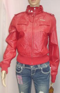 Live Mechanics Womens Leather Perforated Jacket L XL Pompean Red $ 198 