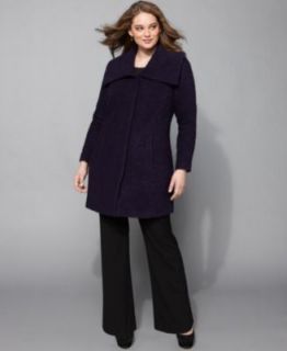 Alfani New Purple Wool Raglan Sleeve Button Down Collared Coat Plus 