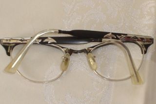 Vtg 1950s Aluminum Etched Cat Eye Catseye Eyewear Glasses 12K White 