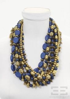 Amrita Singh Blue & Etched Gold Beaded Multi Strand Necklace