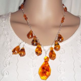 Amber Necklace Earring Sterling Silver Chakra Set Wicca OOAK 