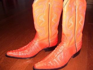 Caiman Style Orange Western Leather Boots and matching belt for Men 