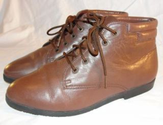 Vtg Whiskey Brown Leather Lace Up Ankle Riding Womens Boots Grunge 