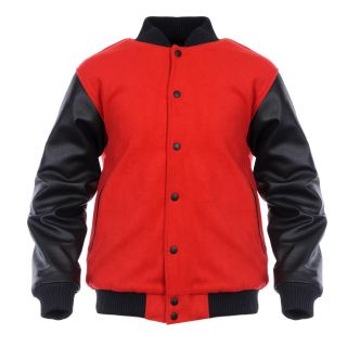 Red Black Varsity Baseball Wool Leather College Jacket