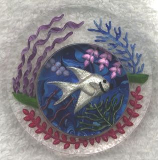 Angel Fish Reverse Hand Carved Lucite Studio Button 2 1 4 Retro 1940 