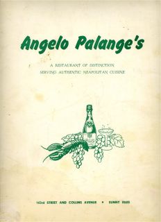 Angelo Palanges Neapolitan Cuisine Menu Sunny Isles Florida 1950S 