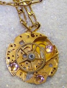 New Steampunk Gold Watch Movement Plate Gear Necklace Artist Designer 