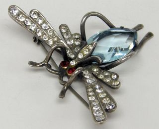 Outstanding Large Antique Victorian Sterling Silver Gem Set Insect 