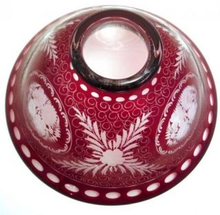 Ruby Cut to Clear Acid Etched Crystal Glass Bowl Flowers Leaves Floral 