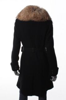 Andrew Marc New Black Belted Real Fur Collar Long Sleeve Wool Coat 8 