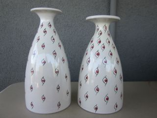 Modernist Geometric RAYMOR Pair Candle Holders Art Pottery Italy 
