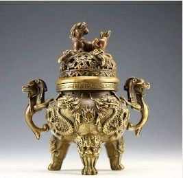 Antique China RARE Copper Dragon Tiger Incense Burner