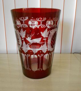   Egermann Ruby Red Cut to Clear Crystal Large Flower Vase