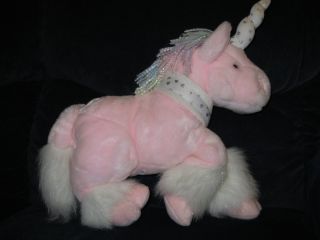 Toys R Us Animal Alley 13 Pink Stuffed Unicorn w/Silver Hearts 