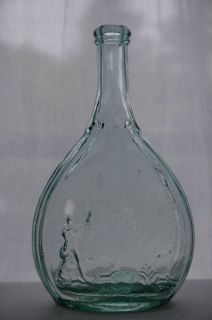 Antique Hunter Fisherman Calabash Aqua blue Glass Flask Bottle