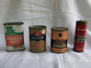Vintage Spice Tin Cans Lot Ann Page Ginger Rajah Nutmeg Red White 