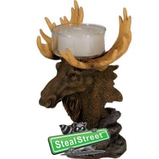 inch Moose Head with Antlers Painted Collectible Tealight Figurine 