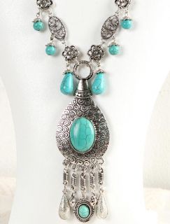 Vintage Antique Style Fashion Jewelry Turquoise Tibet Silver SP 
