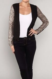 Sequin Sleeve Holiday Glam Dressy Lined Jacket Classic Cropped Coat 