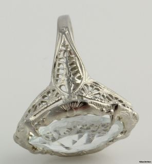 59ct Aquamarine Filligree Vintage Ring 14k White Gold Marquise Cut 