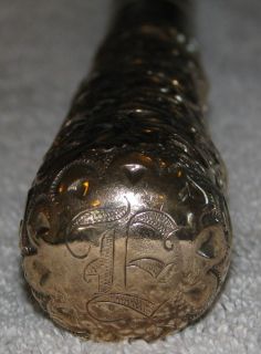 Beaut Rolled Gold Repousse Handle Natural Stacked Horn Shaft Cane 