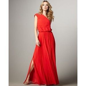 NEW AUTH Halston Heritage Pleated chiffon Cayenne one shoulder gown $ 