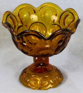 Smith Glass Moon & Star Amber Round Footed Compote Candy Dish 